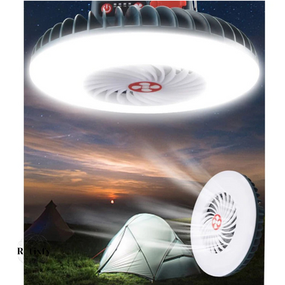 Lampa de Camping Multifunctionala, LED, Reincarcabila si Rezistenta la Apa cu Ventilator Portabil, Ideala pentru Corturi si Piata de Noapte