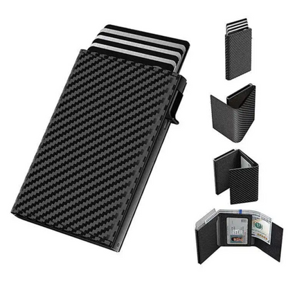 Portofel din Fibra de Carbon cu Protectie RFID, Negru, Design Minimalist, Capacitate Mare pentru Carduri si Bancnote, Rezistent si Elegant